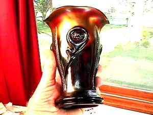 "TORNADO" LARGE VASE 6 5/8"  AMETHYST COLOR MINT CARNIVAL GLASS BY: NORTHWOOD - Picture 1 of 23