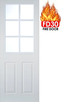 ✅ Internal Pre Finished 2 Panel Half Glazed Fire Rated (🔥FD30) Door 33x78In - Image 1 of 4