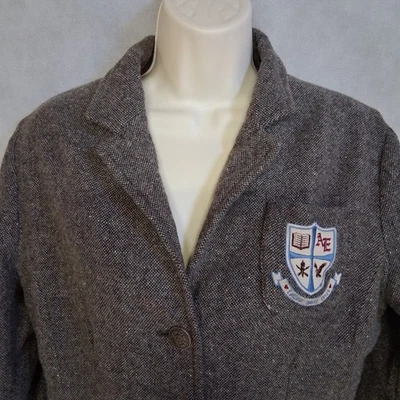 Vintage American Eagle Blazer Womens Large Tweed Schoolboy Crest Preppy Academia - Image 1 of 4