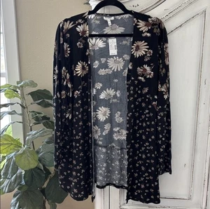 NWT Maurices Stretchy Soft Rayon Blend Black Floral Open Front Cardigan Medium - Picture 1 of 4