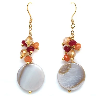 925 Sterling Silver 14 mm. White Pearl, Agate, Ruby & Quartz Earrings - Image 1 of 4