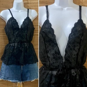 Top cami vintage Sans Souci de encaje negro talla M - Imagen 1 de 11