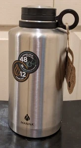 NEW Manna 64 oz Stainless Steel Water Bottle Silver w/ Black Lid Hot or Cold - Picture 1 of 6