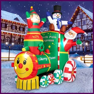 1,8 m/5,9 Fuß Höhe Weihnachten Aufblasbarer Weihnachtsmann Der Zug mit Elfe und Schneemann - Bild 1 von 24