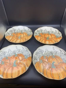 Eli & Ana Foglie di Zucca Ringraziamento 4 Piatti Ceramica Tondo Smerlato - Foto 1 di 7