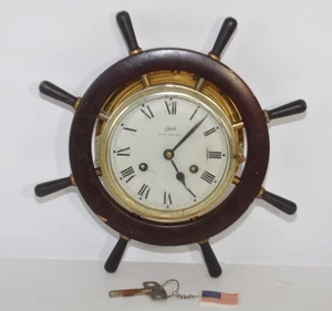 Vintage 60's Schatz Royal Mariner 8 Day Ships Wheel Clock Runs & Chime w/Key - Picture 1 of 6