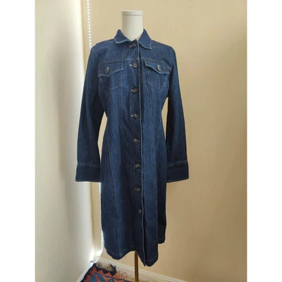 Jones NY VTG 90-х джинсовой ткани Тренч платье кнопка ремень Jean Western размер 8 - Изображение 1 из 4