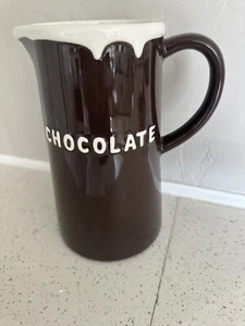 POTTERY BARN CHOCOLATE Pot Full Size 9.25" Tall Pitcher Brown/White Rim NWOT - Picture 1 of 6