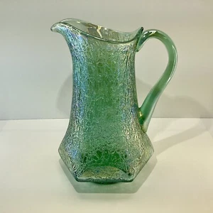 VTG 1991 Fenton Iridescent Sea Mist Green Crackle Carnival Glass Pitcher/Vase - Picture 1 of 15