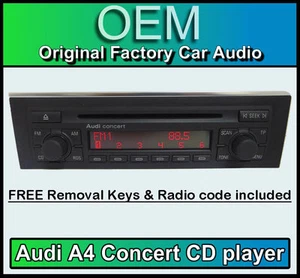 Audi A4 CD Player Audi Concert Auto Stereo Kopfgerät Lieferumfang Radio Code - Bild 1 von 4