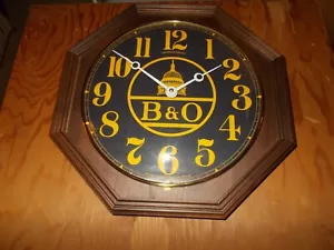 NOS RAILROAD GALLERY CLOCK, B&0 RR, BLACK WALNUT, USA, TOP QUALITY - Picture 1 of 11