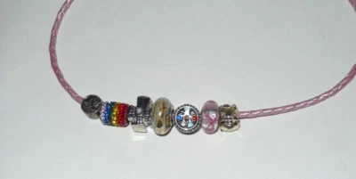 Pandora серебро 7 подвески плетеная кожа веревки ожерелье/колье - Изображение 1 из 4