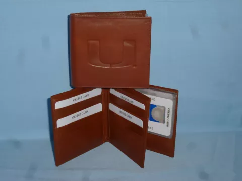 MIAMI HURRICANES   Leather BiFold Wallet    NEW    brown 4 + Cover