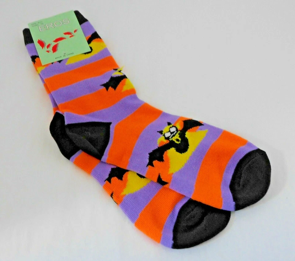 Ladies Halloween Socks Yellow Orange Gray Stripes Crew Length Eros