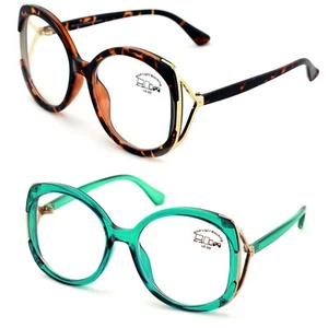 2 Pairs Women Oversized Fashion Butterfly Anti Blue Ray UV Reading Glasses Metal - Picture 1 of 21