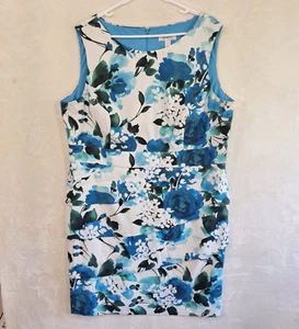 Dressbarn Women's Dress Size 20 Blue Floral Elegant Sleeveless Ruffled Bottom - Picture 1 of 11