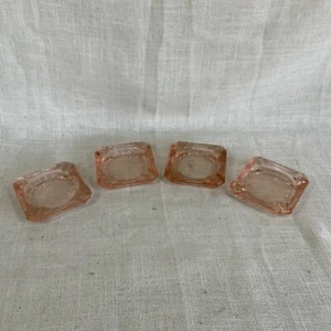 4 Vintage Pink Depression Glass Ashtrays/Coasters 3.25" Square Jeanette - Picture 1 of 11