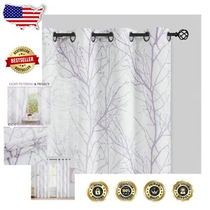 Cortinas de ventana semi transparentes con ojal 96"" en lila y gris para hogares elegantes - Imagen 1 de 12