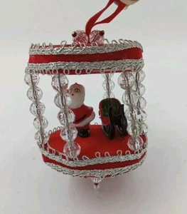 Vintage 1970's Push Pin Handmade Christmas Ornament . Carousel Santa & Sled  - Picture 1 of 15