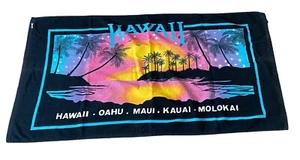 Vintage Hawaii Hawaiian Colorful Sunset Large Beach Towel AJW Palm Trees Island - Picture 1 of 11