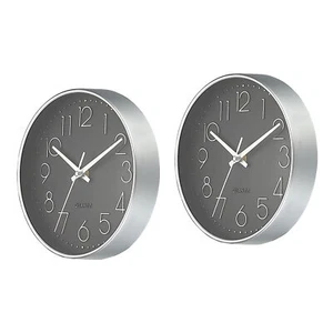 2Pcs 8" Round Wall Clock Battery Operated Silent Non-Ticking Clocks Black Silver - Picture 1 of 6
