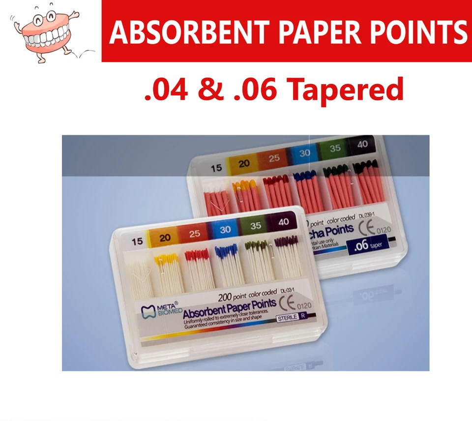 Dental Endodontic Taper .04 or .06 Absorbent Paper Points, CHOOSE SIZE, 60/pk. - Image 1 of 1