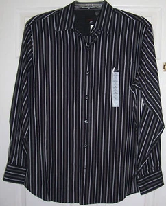 NWT Mens 16 16.5 34/35 JOSE FERRAR 100% COTTON DRESS SHIRT Black /Wht Stripe $42 - Picture 1 of 3