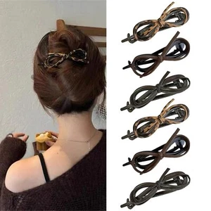 6 PCS Bow Leather Hair Clips Flat Claw Clips With Small Teeth for Women Thick... - Picture 1 of 7