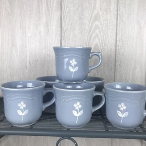 Vintage Pfaltzgraff Mug Set Of Six Blue Gazebo Bouquet Flower Coffee Tea Cups - Picture 1 of 9