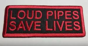 LOUD PIPES SAVE LIVES Biker red Motorcycle Club RC MC red PATCH approx 1.5x3.75" - Picture 1 of 2