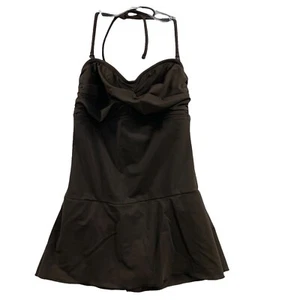 Womens Swimsuit Dress Size M Brown 1 Pc Skirt Padded Sleeveless w/ Straps Briefs - Picture 1 of 8
