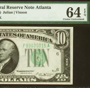1934B $10 Federal Reserve Note - PMG 64EPQ - Top Pop Highest Graded - Fr 2007-F - Picture 1 of 4