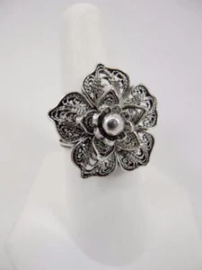 *DGS STERLING SILVER LADIES FILIGREE 3D FLOWER RING SIZE 8 #E47 - Picture 1 of 6