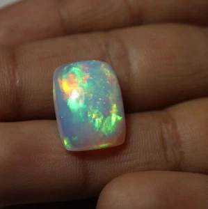 5.5 Carat 14.7x11.2 MM Natural Green Red Blue Multi Fire Ethiopian Opal Cushion - Picture 1 of 9