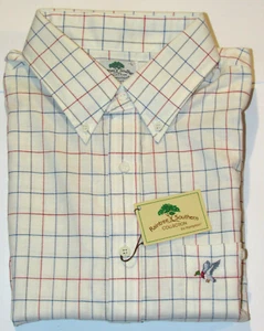 VTG MEN'S UNUSED 1980s CHECKED COTTON SHORT SLEEVE SHIRT! EMBROIDERED DUCK/USA L - Picture 1 of 6