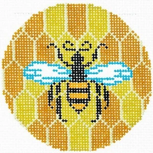 Needlepoint Handpainted Lee BJ Canvas Bee and Hive 3" - Picture 1 of 4