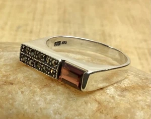 ATI 925 Sterling Silber Granat/Markasit Damen Ring GR=8 feiner Schmuck - Bild 1 von 9