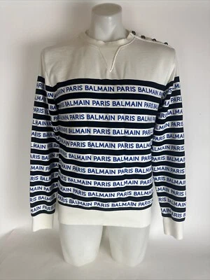 Permanently Stained Balmain Men's Black /White Striped Sweatshirt Men’s SZ M - Image 1 of 4