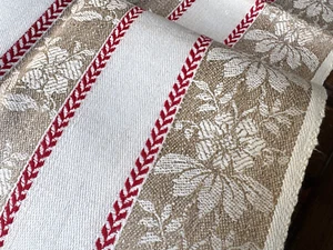 Altes Leinen Handtuch mehrfarbig eingewebten Blüten um 1900 - Bild 1 von 5