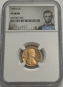 1975 S NGC PF68 RD RED PROOF LINCOLN MEMORIAL PENNY 1C ONE CENT PORTRAIT LABEL - Picture 1 of 3