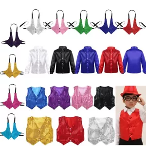 Gilet con paillettes glitterato bambino ragazzo camicia festa costume hip-hop danza jazz gilet - Foto 1 di 62