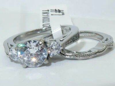 Anello donna set tre pietre zirconi fidanzamento fede nuziale acciaio inox 2pz 002 - Immagine 1 di 4