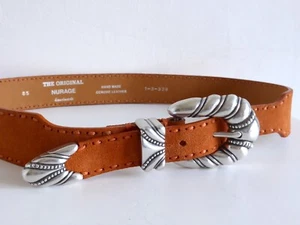 NURAGE Ledergürtel Veloursleder orange mit Silberschnalle Gr. 85 - Bild 1 von 9