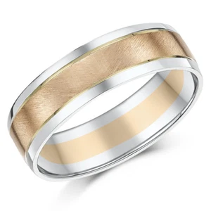 Anillo de boda de 9 quilates de oro rosa y oro blanco banda de 5 mm o 6 mm  - Imagen 1 de 4