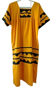 Vestido midi mexicano Cuernavaca 100 % algodón amarillo canario y negro para mujer L/XL - Imagen 1 de 11