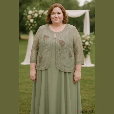 Vestido Madre de la Novia LAURENCE KAZAR Mujer Plus 22W 10% Seda Dos Piezas Cuentas Foto 1 de 4