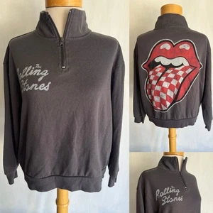 THE ROLLING STONES (2021) Official 3/4 Zip Checker Logo Crop Sweatshirt Small - Picture 1 of 6