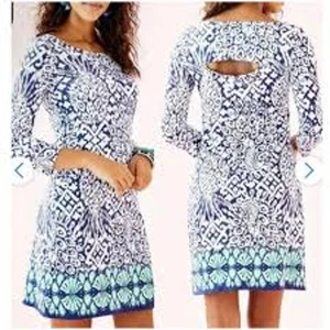 Lilly Pulitzer Hollee Dress Navy Pineapple Peacock Coastal Pima Cotton Size S - Picture 1 of 6