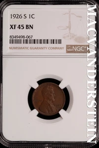 1926-S Lincoln Wheat Cent - NGC XF 45 BN - Scarce No Reserve #SLH233 - Picture 1 of 2