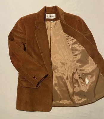 Blazer de mujer vintage JH Collectibles marrón pana parche en el codo talla 10 hecho en EE. UU. Foto 1 de 4